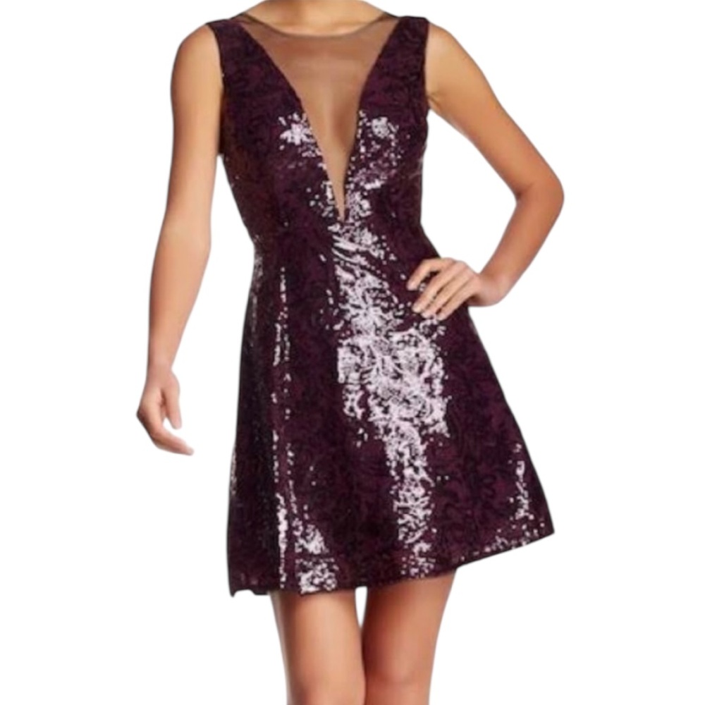 BCBGMaxAzria Selina Purple Sequins Fit & Flare Mini Dress Size 4